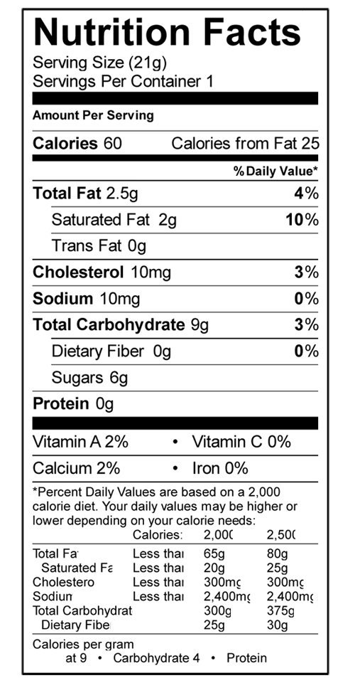 Chocolate Peppermint Caramels Nutrition Label
